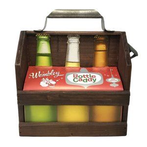 NEW Wooden Six 6 Pack BEER HOLDER CRATE CADDY with Bottle Opener and Handle
